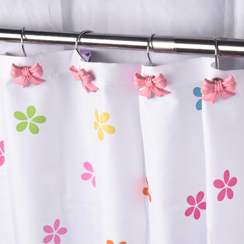 EVOOKA 12pcs Bow Knot Shower Curtain Hooks,Home Decorative Shower Curtain Rings for Bathroom,Resin Shower Curtain Hangers Bathroom Accessories (Pink) - Image 2